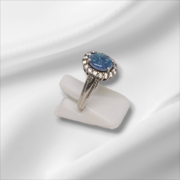 NEW Australian Boulder Opal Triplet & Zircon Halo Ring Size 5 - Picture 5 of 13